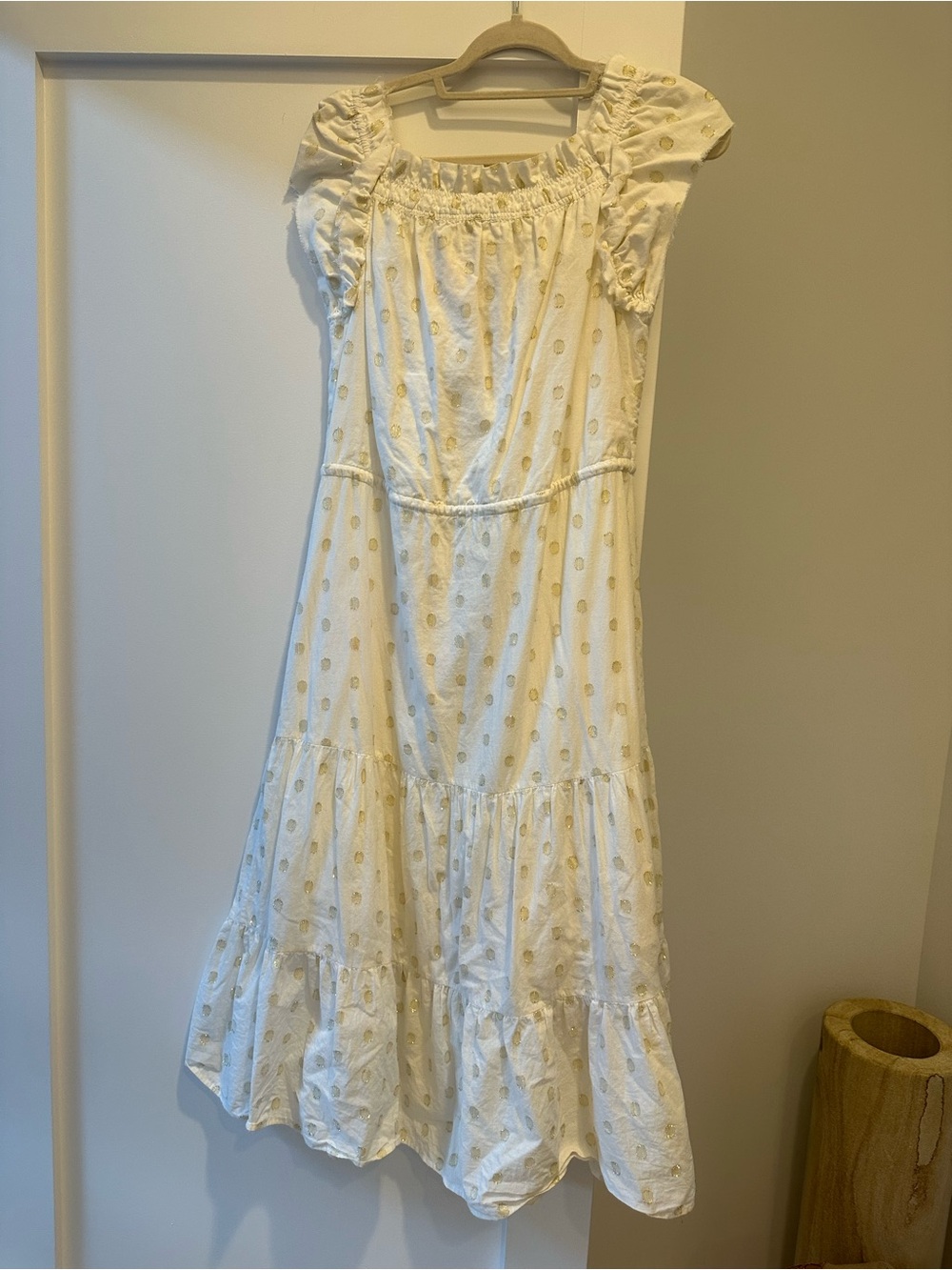 Women’s FIGUE Cream Tassel Tiered Maxi Dress, adjustable waist Size X SMALL - Picture 5 of 8